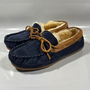 L.L.Bean 264593 Men's Blue Brown Wicked Good Moccasin Slippers Size 9 Medium